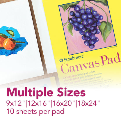 Strathmore 300 Series, Canvas Pad, 9x12 inch, 10 Sheets – Triple Primed, 100% Cotton Canvas, Plein Air Artists, Acrylic Paint and Oil Paint