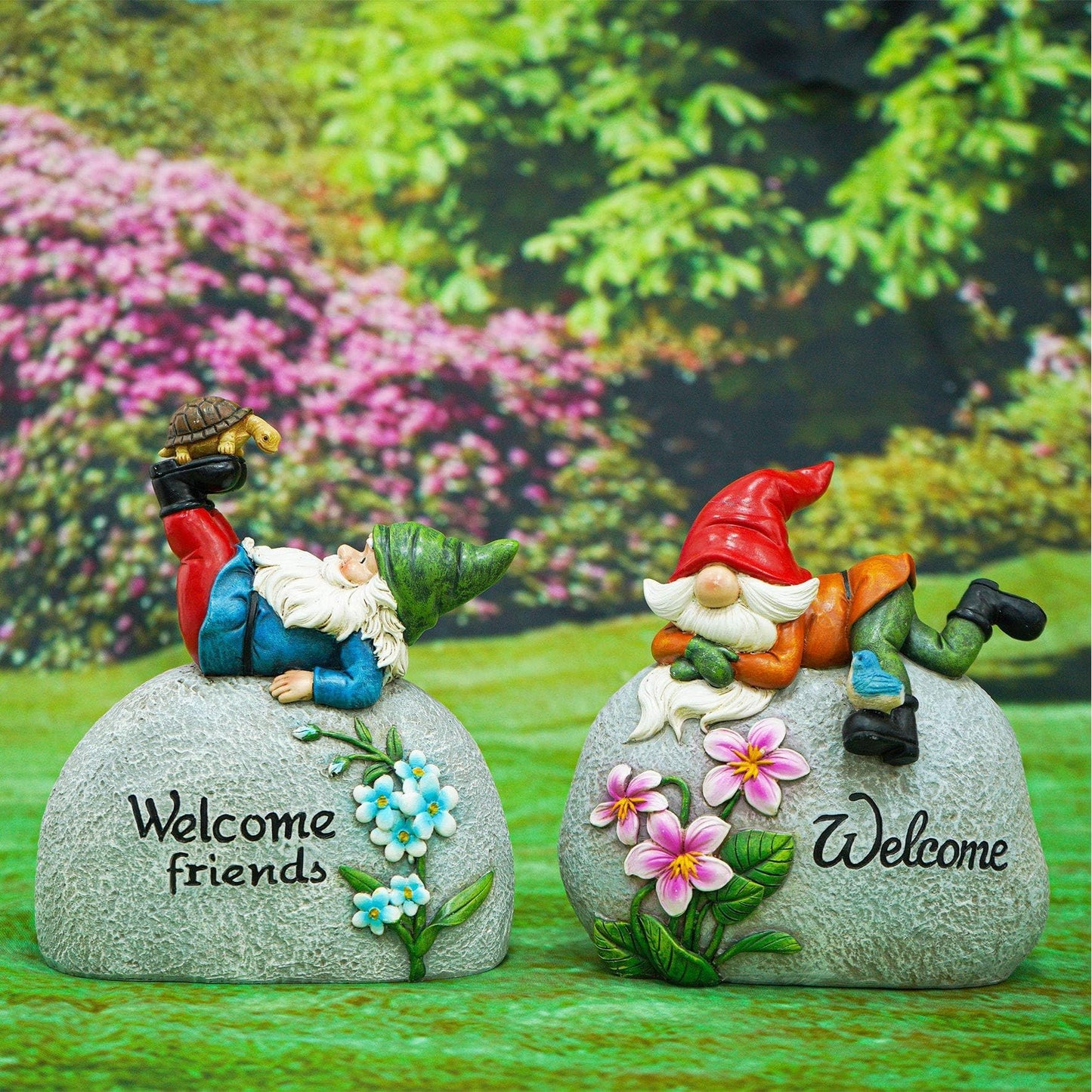 TZSSP Garden Gnome Outdoor Statue Welcome Stone Statuary for Patio Lawn Garden Decoration,Red