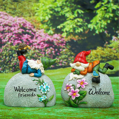 TZSSP Garden Gnome Outdoor Statue Welcome Stone Statuary for Patio Lawn Garden Decoration,Red