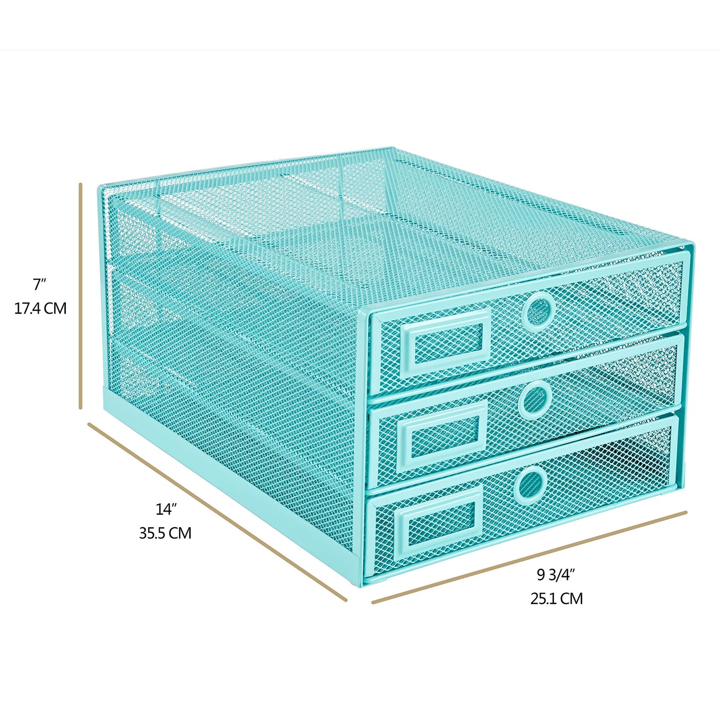 Annova Desk Organizer Wire Mesh 3 Tier Sliding Drawers Paper Sorter/Multifunctional/Premium Solid Construction for Letters, Documents, Mail, Files, Paper, Kids' Art Supplies … (turquoise)
