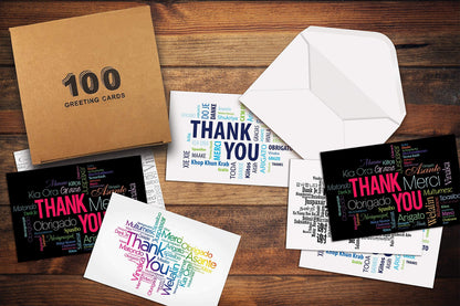 Thank You Cards with Envelopes (100 Pack), 5 Cover Designs, Blank Inside, by Better Office Products, All Occasions, Baby Showers, Graduation, and Weddings, Modern Global Collection, 100 Pack