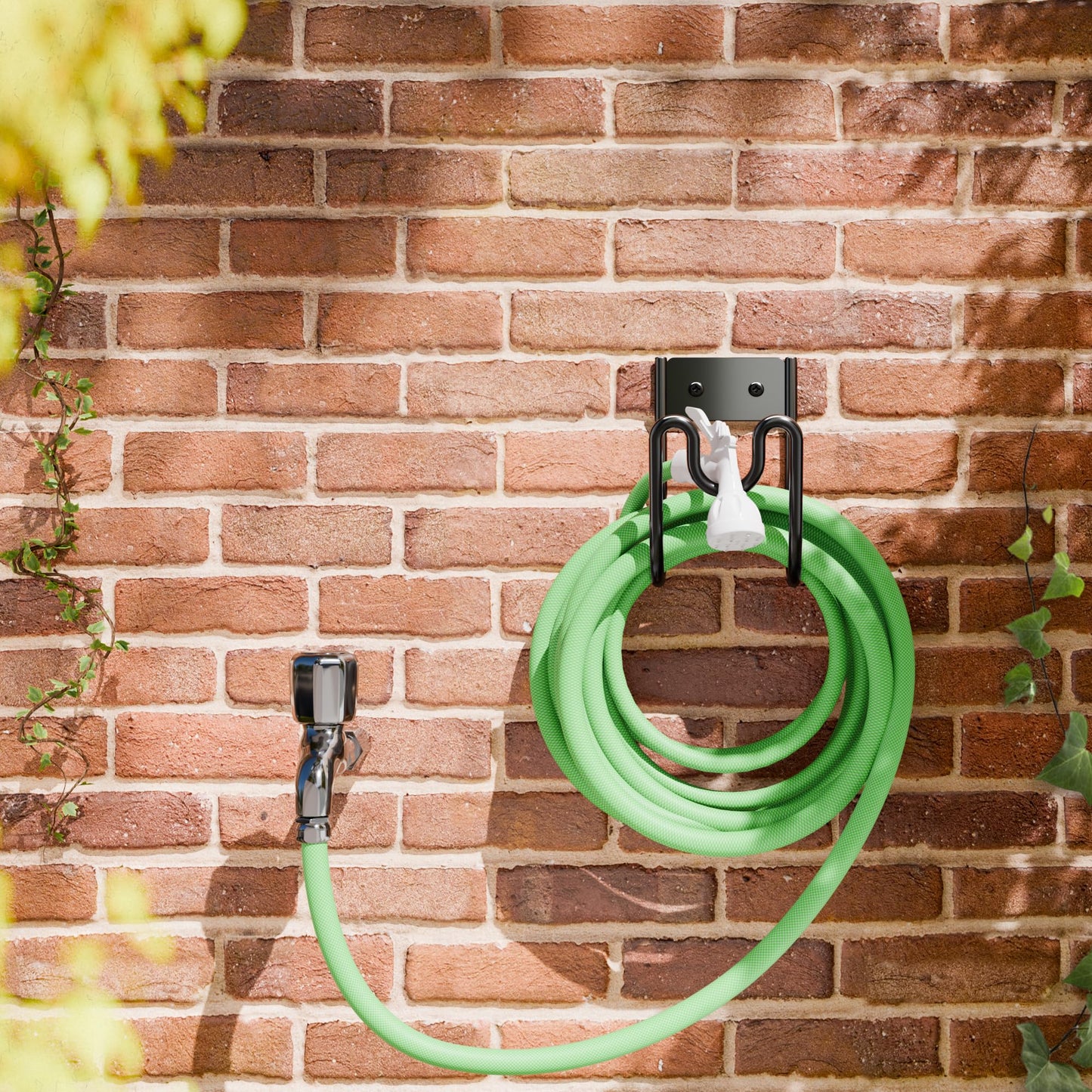 Black Metal Garden Hose Holder - Wall Mounted Water Hose Holder - Hose Hanger Heavy Duty for Water Hose Extension Cords Vacuum Hose