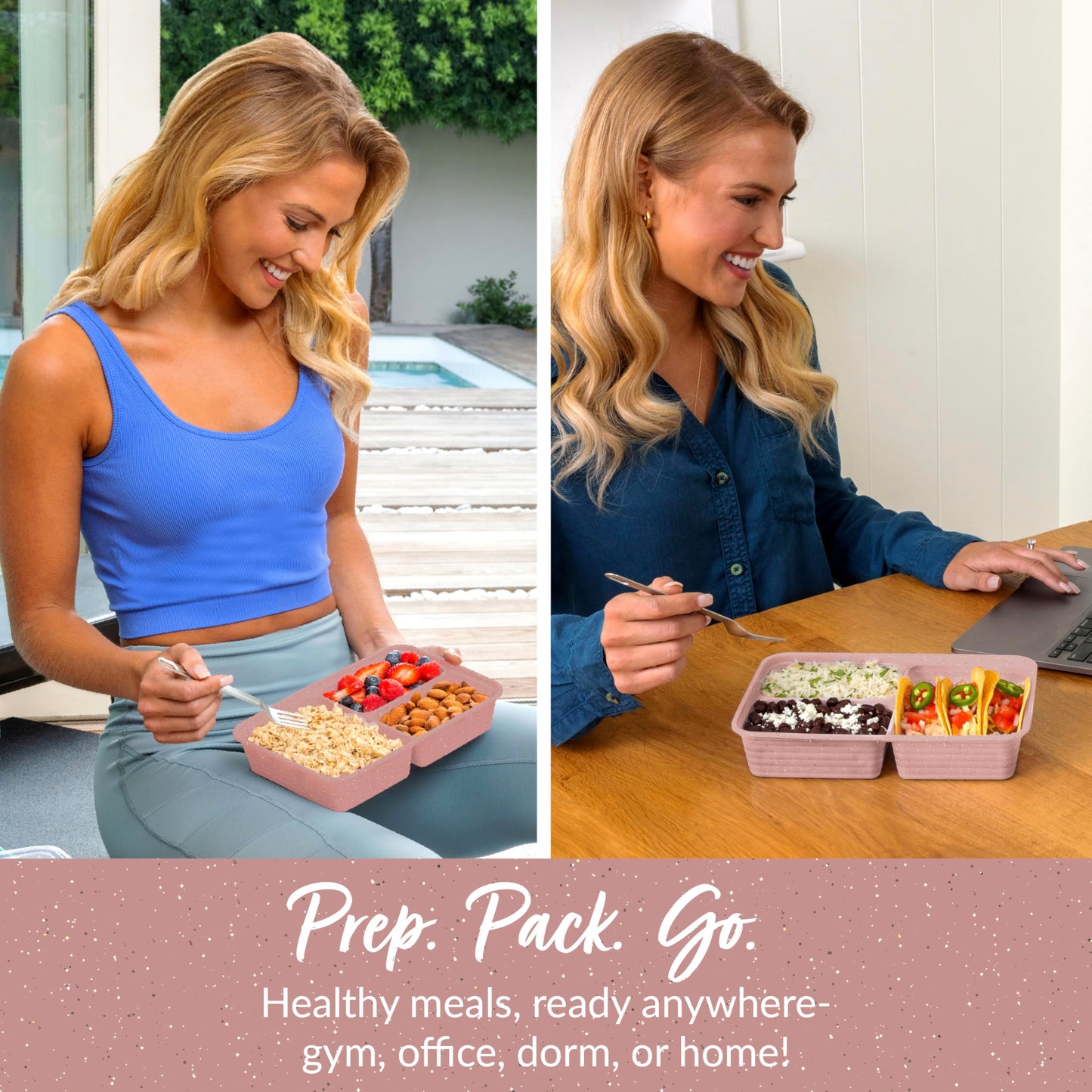 Bentgo Prep - 20-Piece 3-Compartment Reusable Meal Prep Containers with Lids, PFAS & BPA Free Materials, Durable, Microwave, Freezer, & Dishwasher Safe To Go Food Storage (Rosette Glitter)