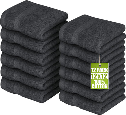 Utopia Towels Premium Washcloth Set, 12 by 12 Inches, 600 GSM 100% Cotton Face Cloths, Highly Absorbent and Soft Feel Fingertip Towels, 12 Pack, Grey