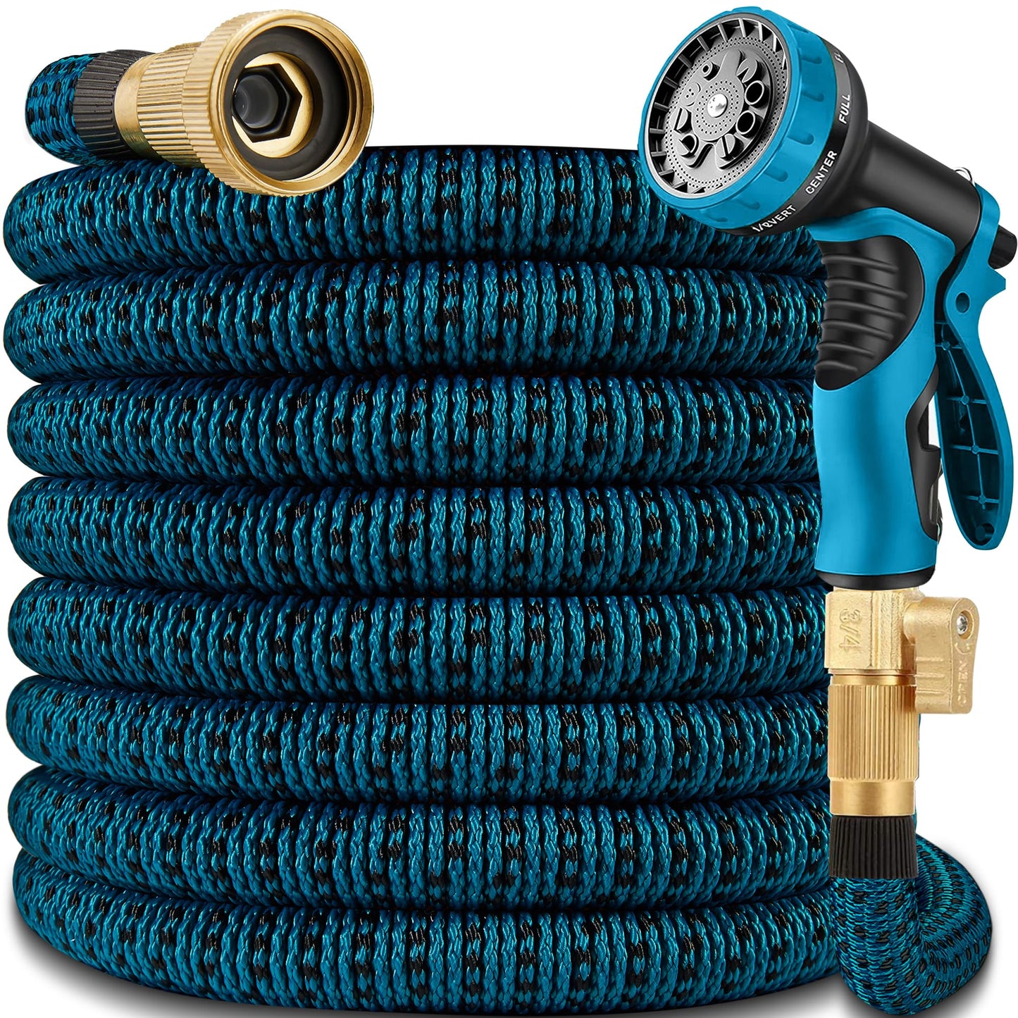 50 FT Garden Hose – 2026 Upgarded Expandable Garden Hose w/10 Pattern Spray Nozzle, 650psi Brass 3/4” Fittings – Lightweight, Durable, Kink-Free, Retractable Water Hoses for Gardening(Blue Black)