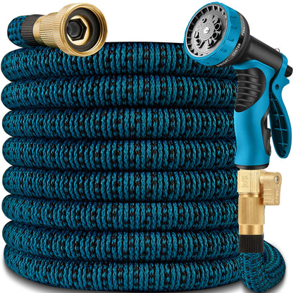 50 FT Garden Hose – 2026 Upgarded Expandable Garden Hose w/10 Pattern Spray Nozzle, 650psi Brass 3/4” Fittings – Lightweight, Durable, Kink-Free, Retractable Water Hoses for Gardening(Blue Black)
