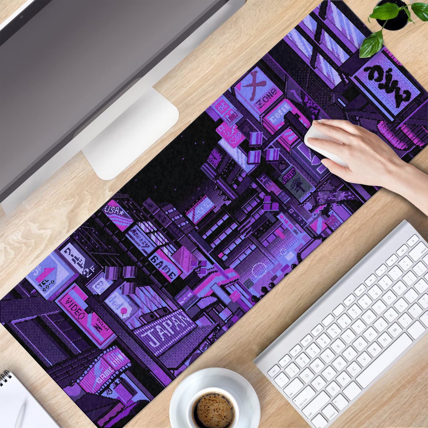 DESIGNFULLPRINT Dark Purple Japanese Anime Retro Vaporwave Mouse Mat Computer Pad for Lap Desk Mat Anime Mouse Pad Kawaii Large Gaming Pad for Mouse and Keyboard QDH