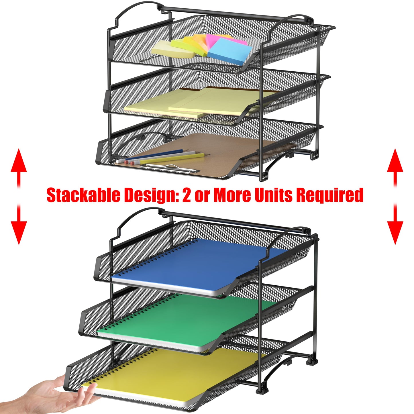 Simple Houseware 3 Tier Stackable and Sliding Document Letter Tray Organizer, Black