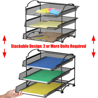 Simple Houseware 3 Tier Stackable and Sliding Document Letter Tray Organizer, Black