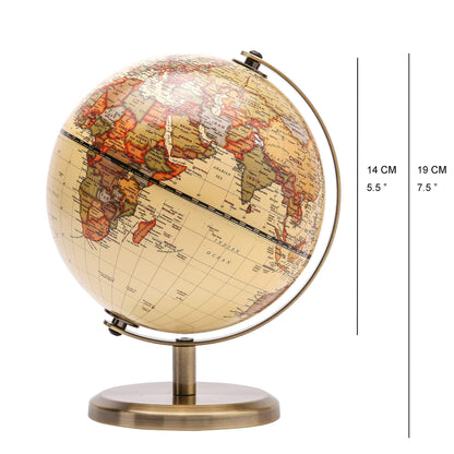 TOPGLOBE 14cm / 5.5 inch Antique Globe Mini World Globe - 14cm / 5.5 inch Diametre Metal Arc and Base Bronzed Colour