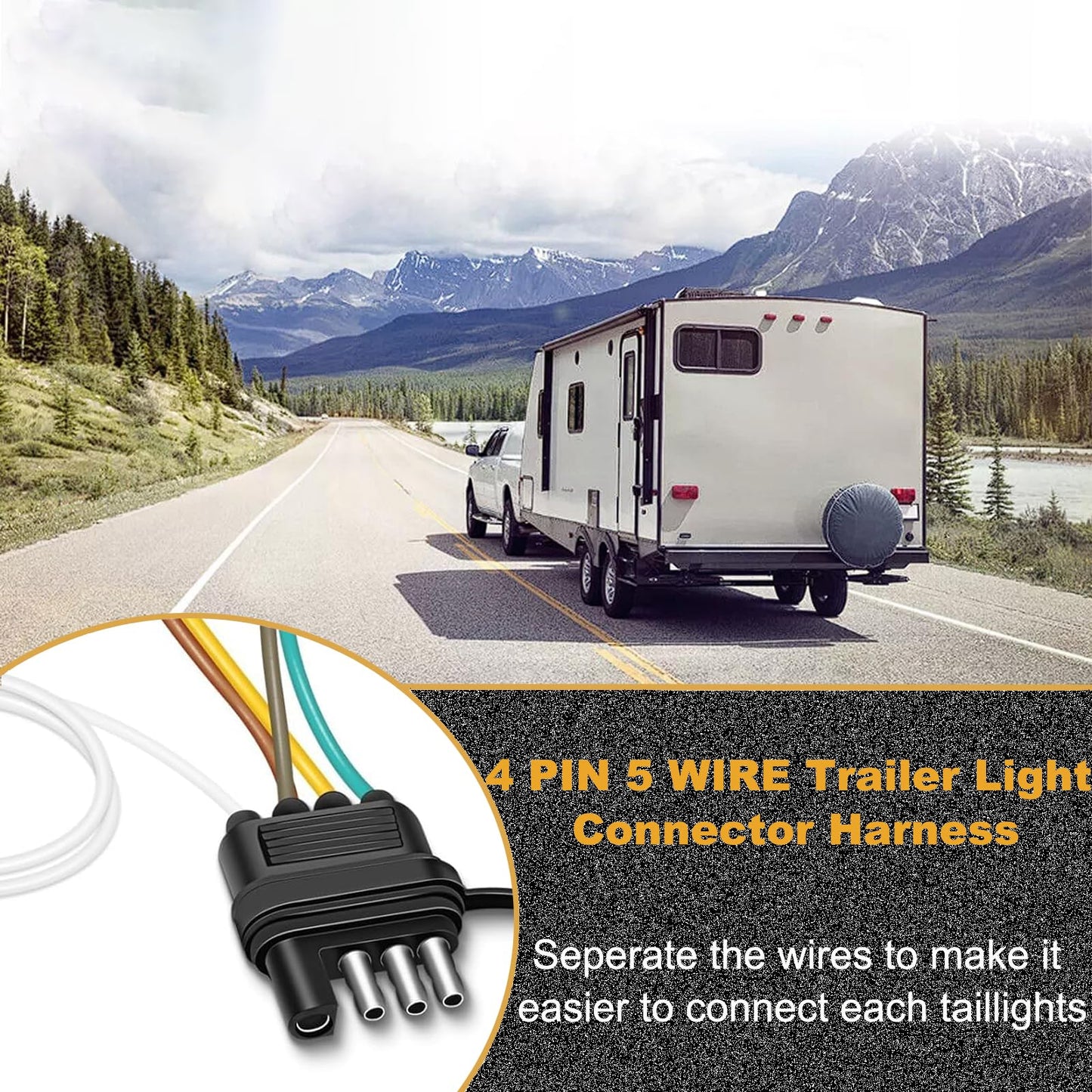 4 Pin 5 Wire Trailer Wiring Harness, 22FT Trailer Connector Light Kit 4 Pin,Boat Trailer Wiring Harness, for Connection Both-Side Taillights of Trailer Boat RV ATV w/Nylon Net Tube Protection