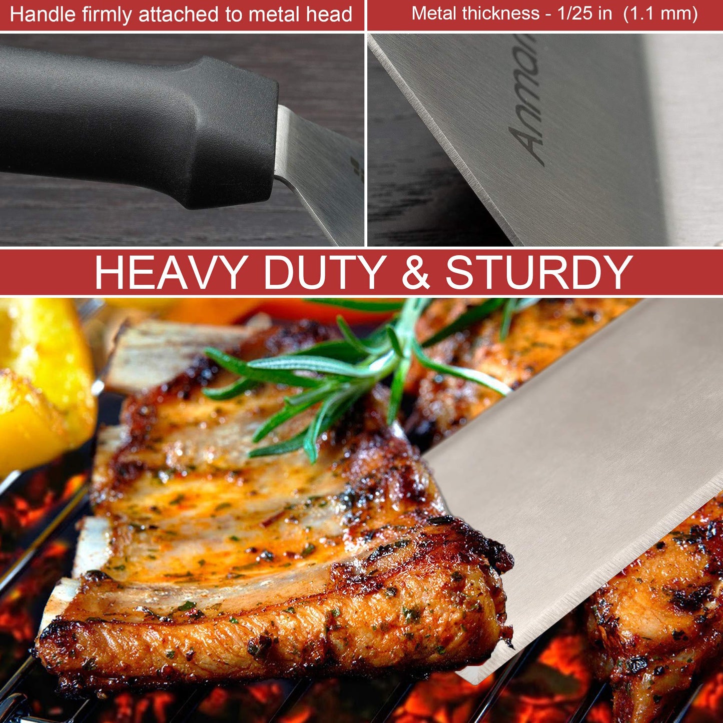 Professional Stainless Steel Spatula Set - Pancake Flipper - Hamburger Turner and Griddle Scraper - Metal Utensil Great for BBQ Grill Flat Top – Commercial Grade