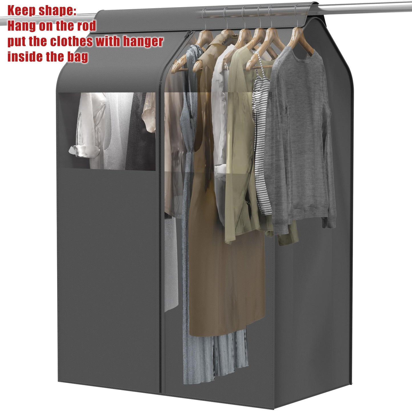 Simple Houseware Garment Covers for Clothes Rack/Closet/Hanging Clothes, Enclosed Clear Window, Dark Grey