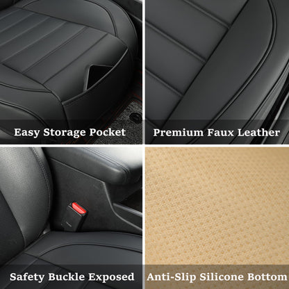 Vankerful Leather Front Car Seat Covers,Bottom Seat Covers for Cars,Driver Car Seat Cushion Cover,Waterproof,Anti-Slip,Full Wrap,for Most Vehicles,Sedan,Truck,SUV (Black, 1 PC, Parallel)