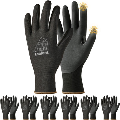 toolant Work Gloves MicroFoam Nitrile Coated, Breathable Nylon Safety Gloves with Stretchy Fit, Firm Grip & Touch-Screen Compatible, Ideal for Gardening, Automotive, Warehouse, Black (L, 6 Pairs)
