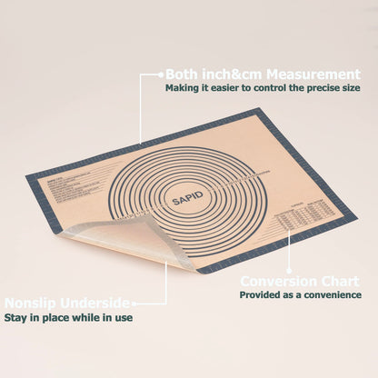 Sapid Extra Thick Silicone Pastry Mat Non-slip with Measurements for Non-stick Silicone Baking Mat Extra Large, Dough Rolling, Pie Crust, Kneading Mats, Countertop, Placement Mats (20 inch x 28 inch ,Gray)