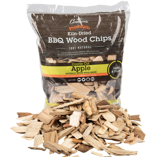 Camerons All Natural Apple Wood Chips for Smoker - 260 Cu. In. Bag, Approx 2 Pounds- Kiln Dried Coarse Cut BBQ Grill Wood Chips for Smoking Meats - Barbecue Smoker Accessories - Grilling Gifts for Men