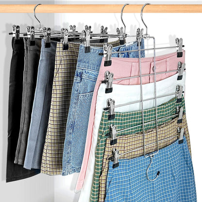 3 Piece Skirt Hanges Space Saving, Pants Hangers with Clips 5 Tier,Closet Organizers and Storager,Clothes Hanger Space Saver,Closet Organization for Skirt,Trousers,Jeans,Legging