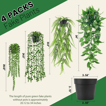 Der Rose 4Pcs Fake Plants Hanging Artificial Ivy Vines Faux Hanging Plants for Boho Home Bathroom Bedroom Living Room Wall Shelf Office Decor Indoor Outdoor