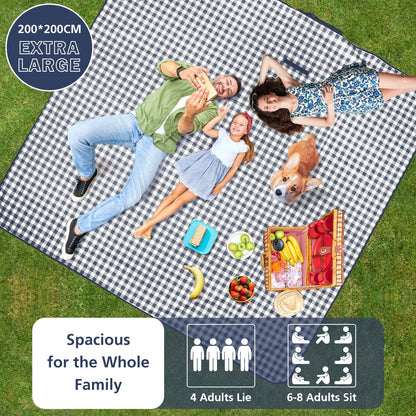 Anyiner Picnic Blanket Waterproof, 79"x79" Picnic Mat Camping Blanket, Sandproof Machine Washable with Carrying Handle for Outdoor Camping Beach Family Picnic (Blue)