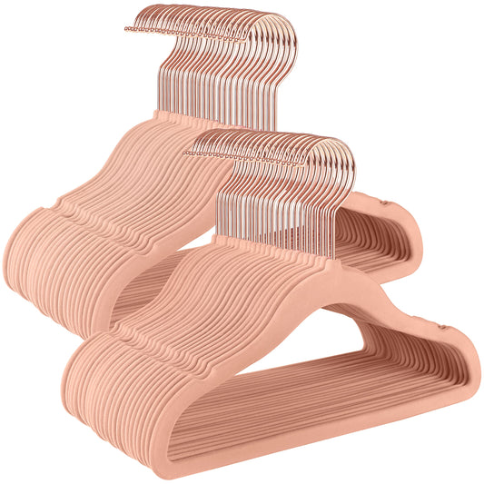 SONGMICS Baby Kids Hangers 50 Pack for Closet, 11.8 x 8.1 Inches, Rose Gold 360° Swivel Hooks, Space-Saving Clothes Velvet Hangers for Nursery, Non-Slip, Jelly Pink UCRF027P01