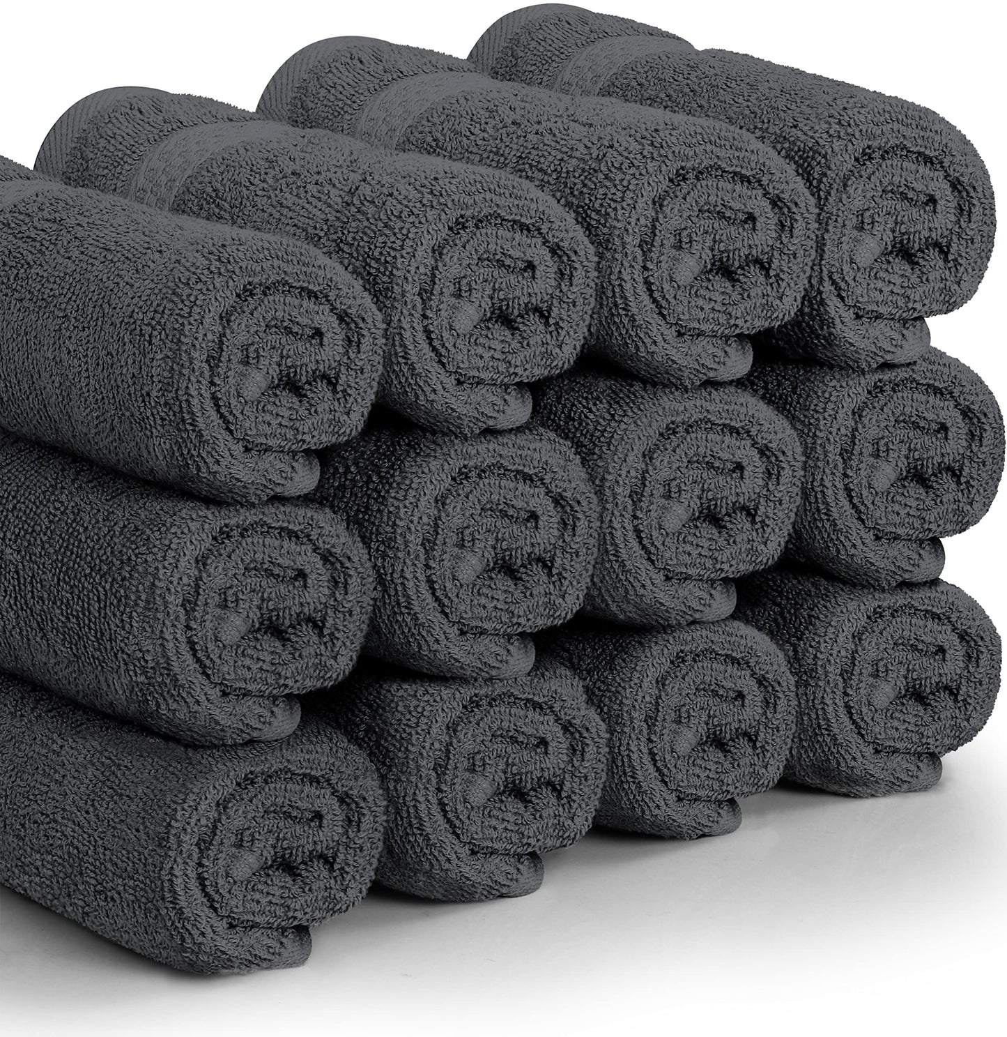 Utopia Towels Premium Washcloth Set, 12 by 12 Inches, 600 GSM 100% Cotton Face Cloths, Highly Absorbent and Soft Feel Fingertip Towels, 12 Pack, Grey