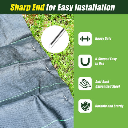 100 Pack 6 Inch Heavy Duty Garden Stakes Landscape Staples, Thickness Anti-Rust Steel U Shaped Galvanized Pins Garden Staples for Tents, Turf, Privacy Fences