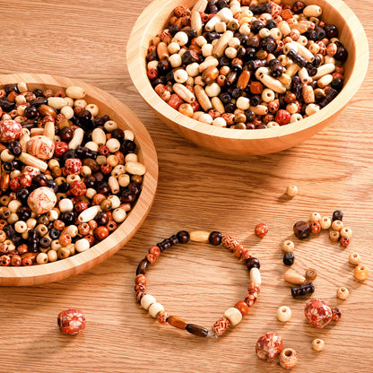 Cedilis 2000 Pcs Printed Wooden Beads, 5mm to 21mm Assorted African Beads, Natural Loose Wood Macrame Supplies Bead for Jewelry Bracelets Necklace Earring Making DIY Craft Project