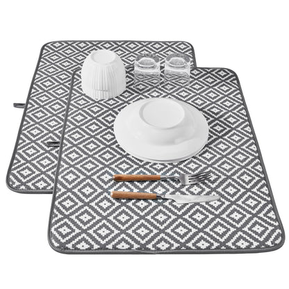 Subekyu 2 Pack Dish Drying Mat, 24 * 18 inch Ultra Absorbent Microfiber Dishes Drainer Mats for Kitchen Counter, Large Size Dish Drying Pad with Rhombus Patterns