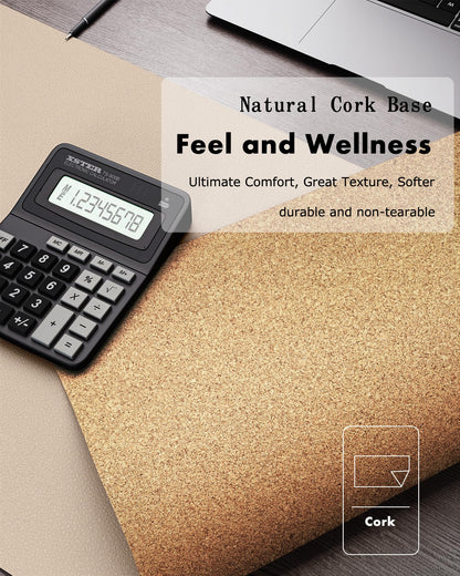 YSAGi Double-Sided Desk Pad, 35.4"x17" Leather Desk Mat, Eco Cork Desk Pad Protector,Large Mouse Pad,Waterproof Desk Blotter for Office/Home (Beige/Cork)
