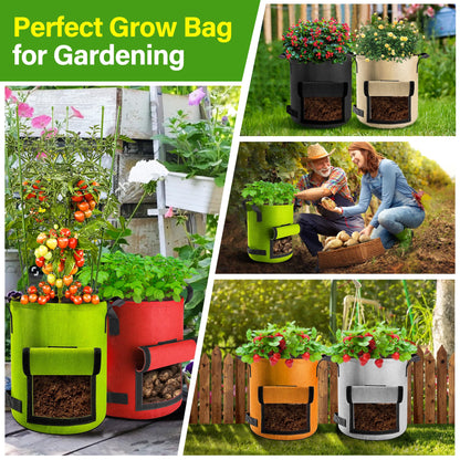 Suntee 6 Pack 10 Gallon Potato Grow Bags with Flap, Thickened Nonwoven Fabric Grow Bags for Growing Potatoes, Colorful Plant Grow Bags Pots Gardening Vegetable Potato Growing Bags with Durable Handles