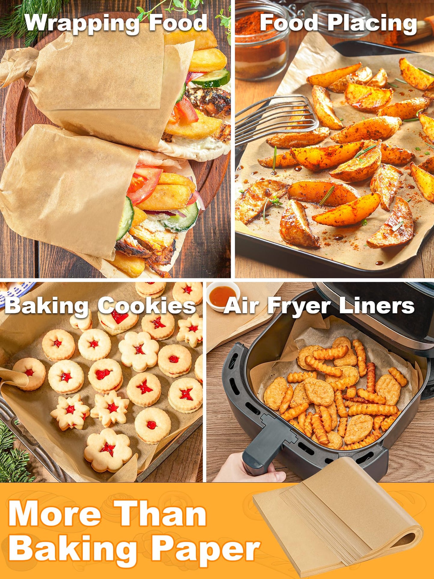 SMARTAKE 200 Pcs Unbleached Parchment Paper Baking Sheets, 12x16 Inches（9x13 Optional）, Non-Stick, Precut for Baking, Grilling, Air Fryer, Steaming, Bread, Cup Cake, Cookie