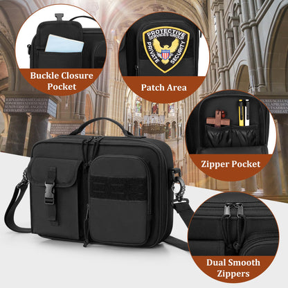 Damero Bible Cover for Men Women, Bible Carrying Case Church Bag with Pockets and Shoulder Strap, Black (Patent Pending)
