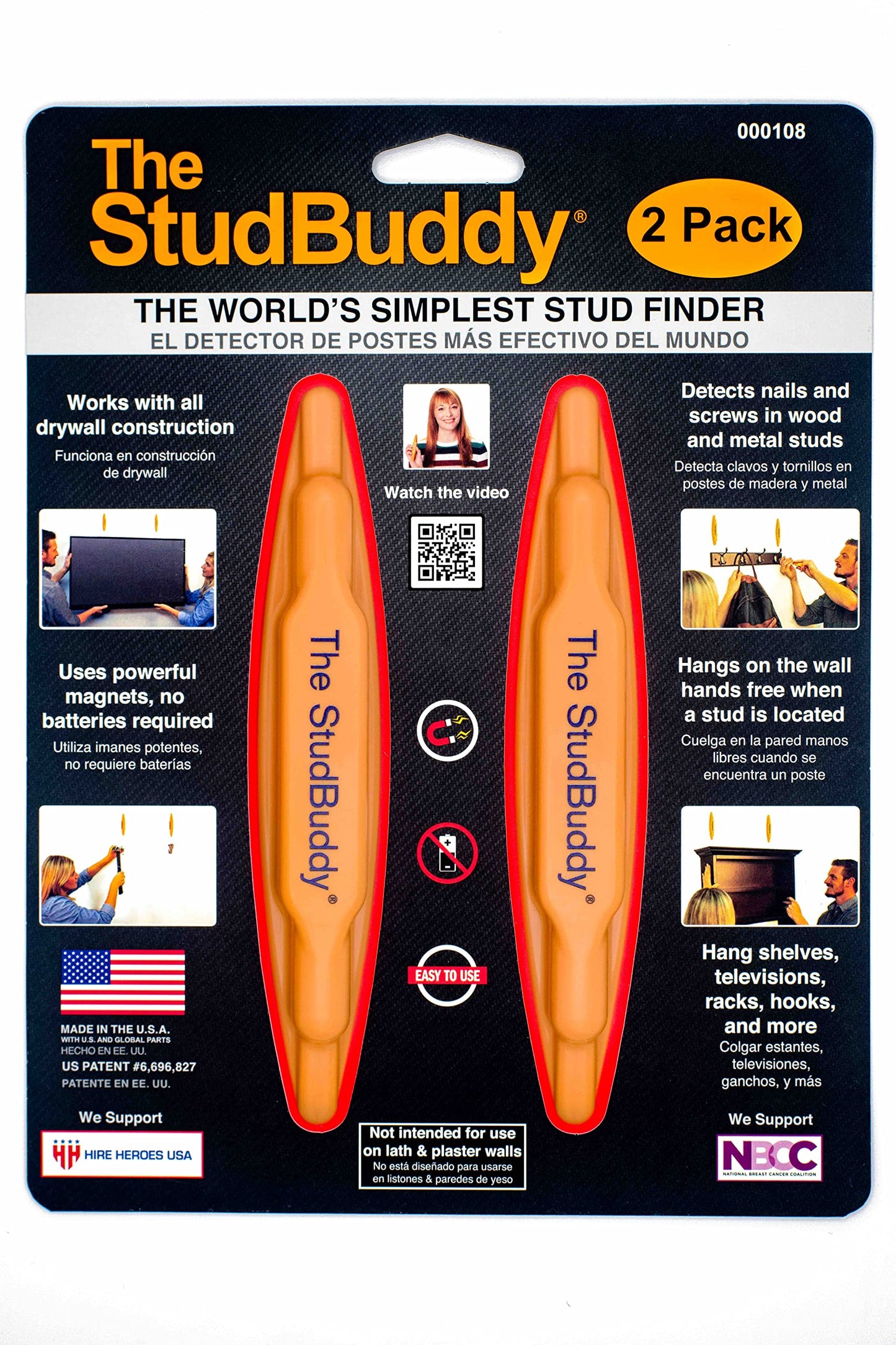 The Original StudBuddy® Magnetic Stud Finder - Made in The USA - Easy to Use Magnet Stud Finder - No Batteries Required - Powerful Magnets - Stud Finder for Drywall and Wood