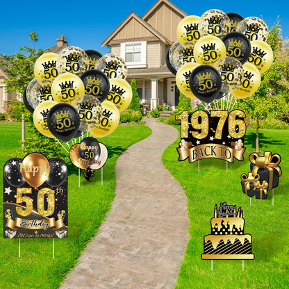 5Pcs 50th Birthday Yard Sign 16" Large Happy Birthday 50th Decorations for Men Women Birthday Party Lawn Signs Decorations with Stakes & 15pc Black Gold 50th Birthday Balloons for 50th Birthday Party