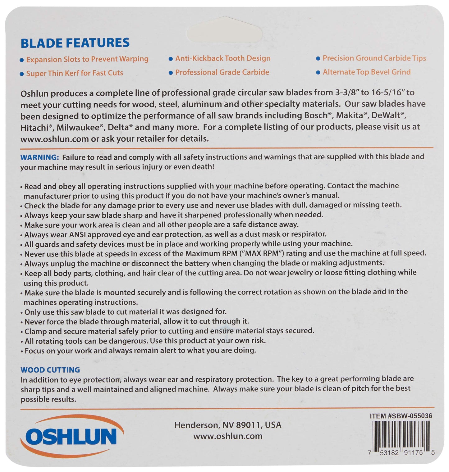 Oshlun SBW-055036 5-1/2-Inch 36 Tooth ATB Finishing and Trimming Saw Blade with 5/8-Inch Arbor (1/2-Inch and 10mm Bushings) Steel.