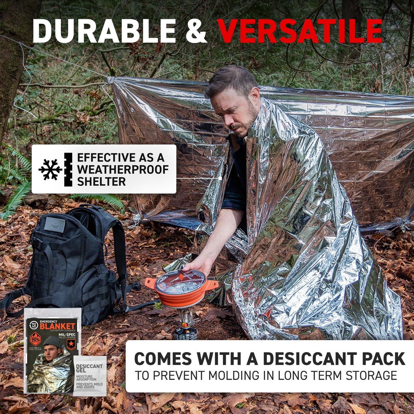 72 HRS (Pack of 12) MIL-SPEC 137 × 224 cm Emergency Blanket-Mylar Blanket, Thermal Blanket Emergency, Waterproof, Retains 90% Body Heat for Winter Camping, Hiking, First Aid, Extreme Weather