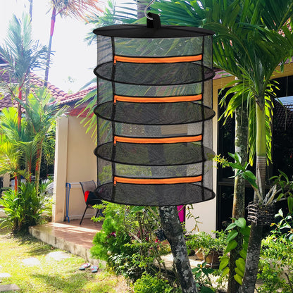 Desy & Feeci Herb Drying Rack, Plant Hanging Dry Net with Orange Zipper (4 Layer-D60xH80cm)