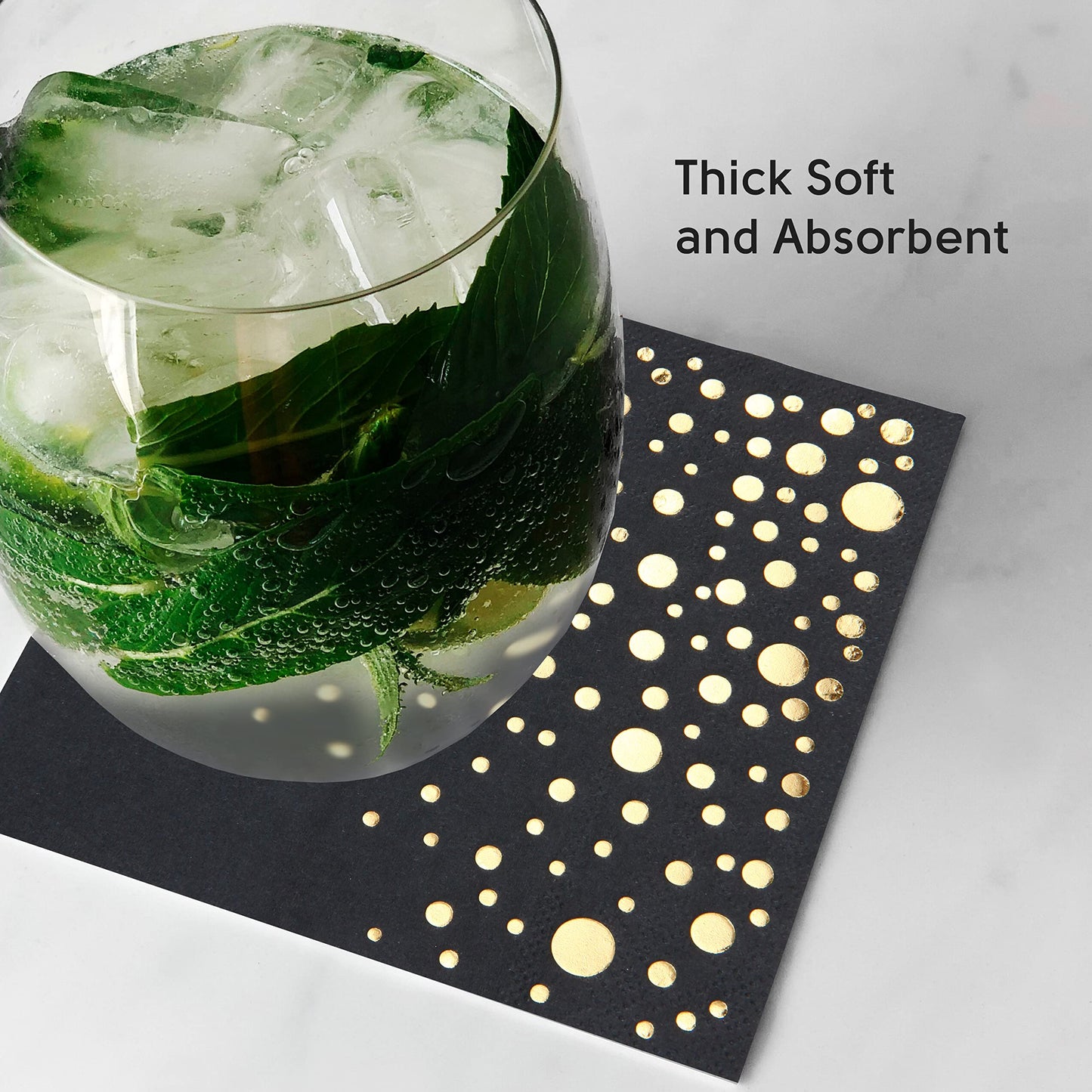Stylish Black and Gold Napkins - 100 Pack of Disposable 5x5 Inch Black and Gold Cocktail Napkins- Disposable 3-Ply Black Cocktail Napkins for Party - Black Paper Napkins