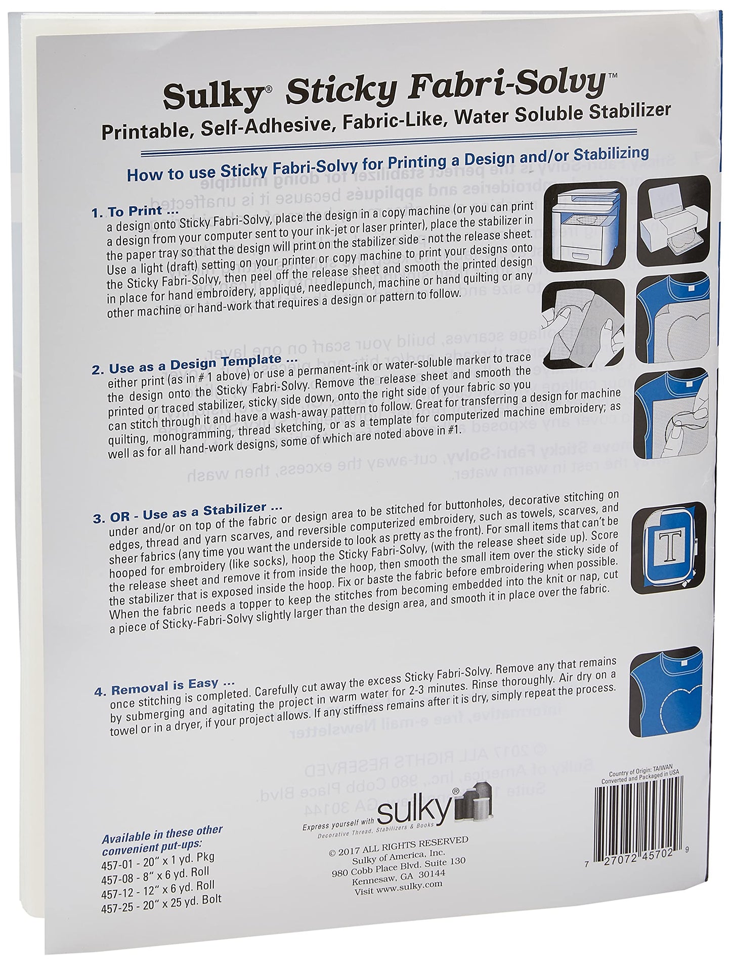 Sulky 8-1/2-Inch by 11-Inch Printable Sticky Fabri-Solvy Stabilizer, 11-Pack