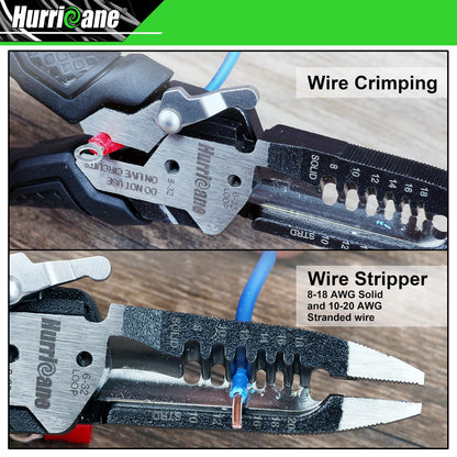 HURRICANE 6-in-1 Wire Stripper Tool, Wire Strippers, Crimping Tool, Wire Cutter Stripping Tool, Multifunctional Electrical Pliers for Cable Stripper, Wire Crimper(8-18 AWG Solid, 10-20 AWG Stranded)