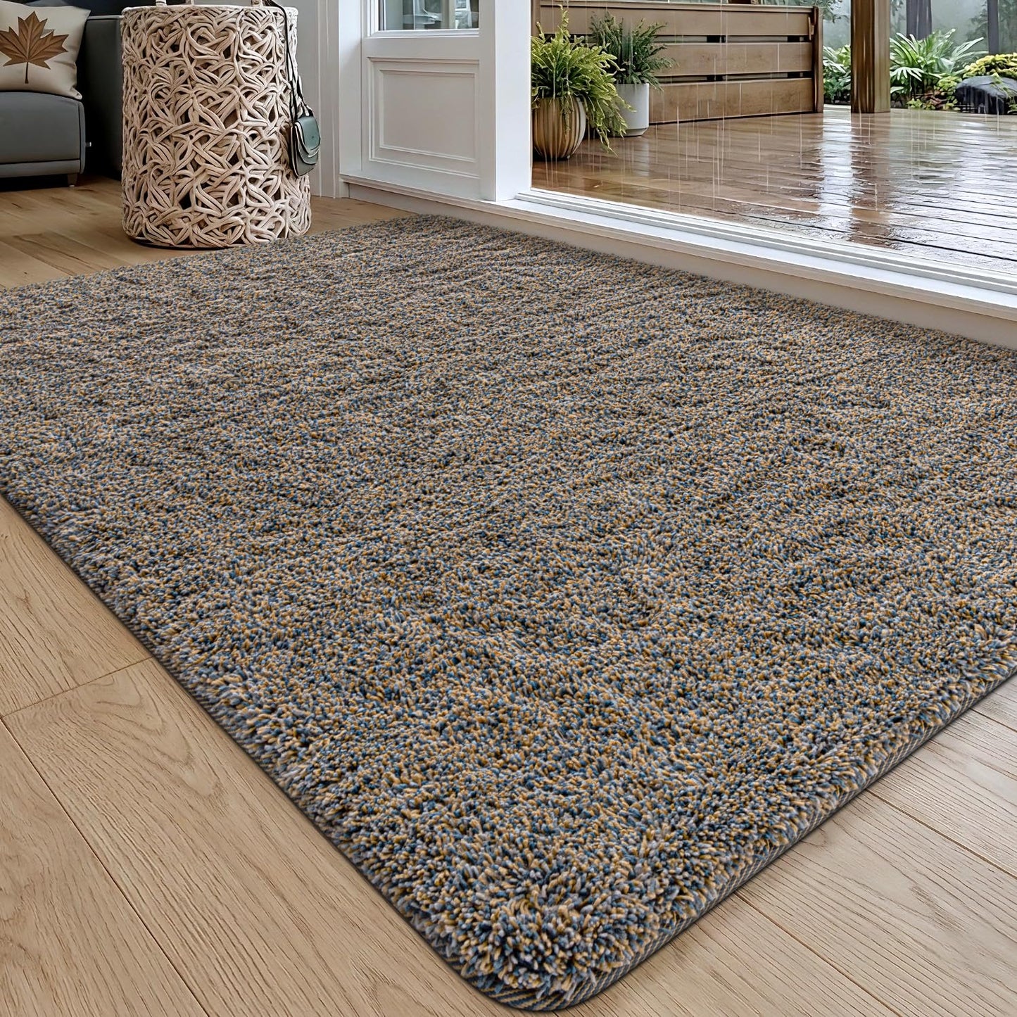 DEXI Indoor Door Mat Front Entrance, 20x32 Non Slip Dirt Trapper Soft Entry Rug, Absorbent Washable Doormat for Inside Entryway Floor Carpet, Brown-Blue