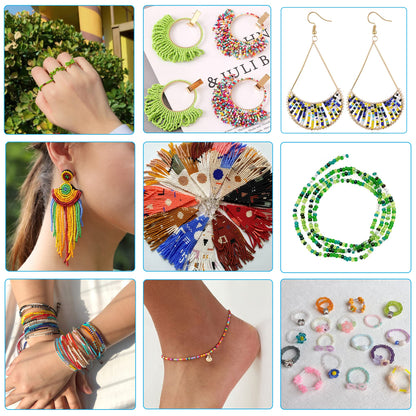 KERGAEN 48000pcs 2mm Seed Beads & Alphabet Beads Kit - 12/0 Ultra-Fine Jewelry Making Supplies with Elastic String, Earring Hooks, Clasps - Complete DIY Craft Set for Bracelets, Necklaces