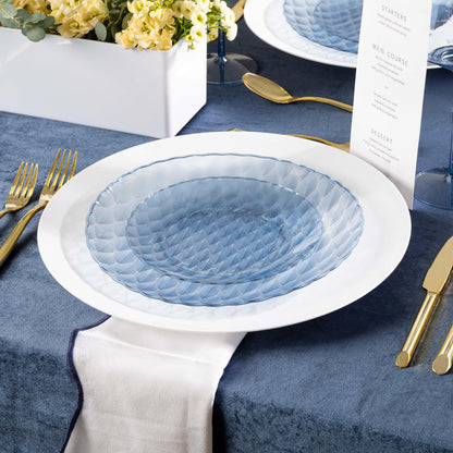 PLASTICPRO 32 Pack Plastic Dishes Set of 16-10 inch Plates and 16-7 inch Plates, Elegant Translucent Blue Disposable Fancy Tableware Premium Heavyweight