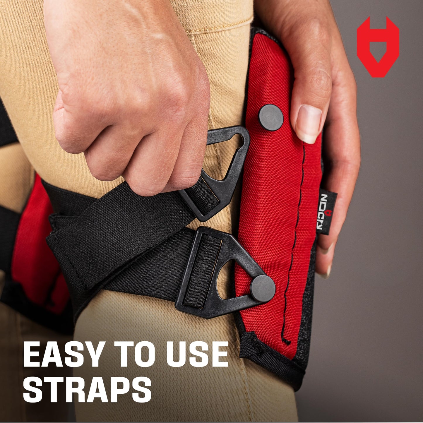 NoCry Flooring, Roofing and Gardening Knee Pads for Men and Women with Thick Soft Foam Padding, Non Slip Leather Cover, Strong Double Straps and Adjustable Easy-Fix Clips; Kneeling Pads for Work. Red