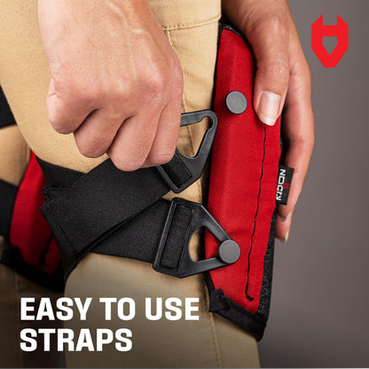 NoCry Flooring, Roofing and Gardening Knee Pads for Men and Women with Thick Soft Foam Padding, Non Slip Leather Cover, Strong Double Straps and Adjustable Easy-Fix Clips; Kneeling Pads for Work. Red