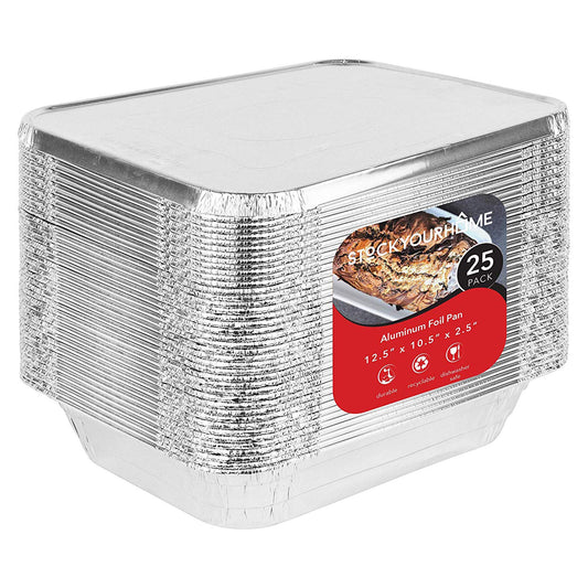 Disposable Aluminum Pans with Lids 9x13 (25 Pans and 25 Lids), Food Containers for Baking, Cooking, Heating, Storing and Prepping