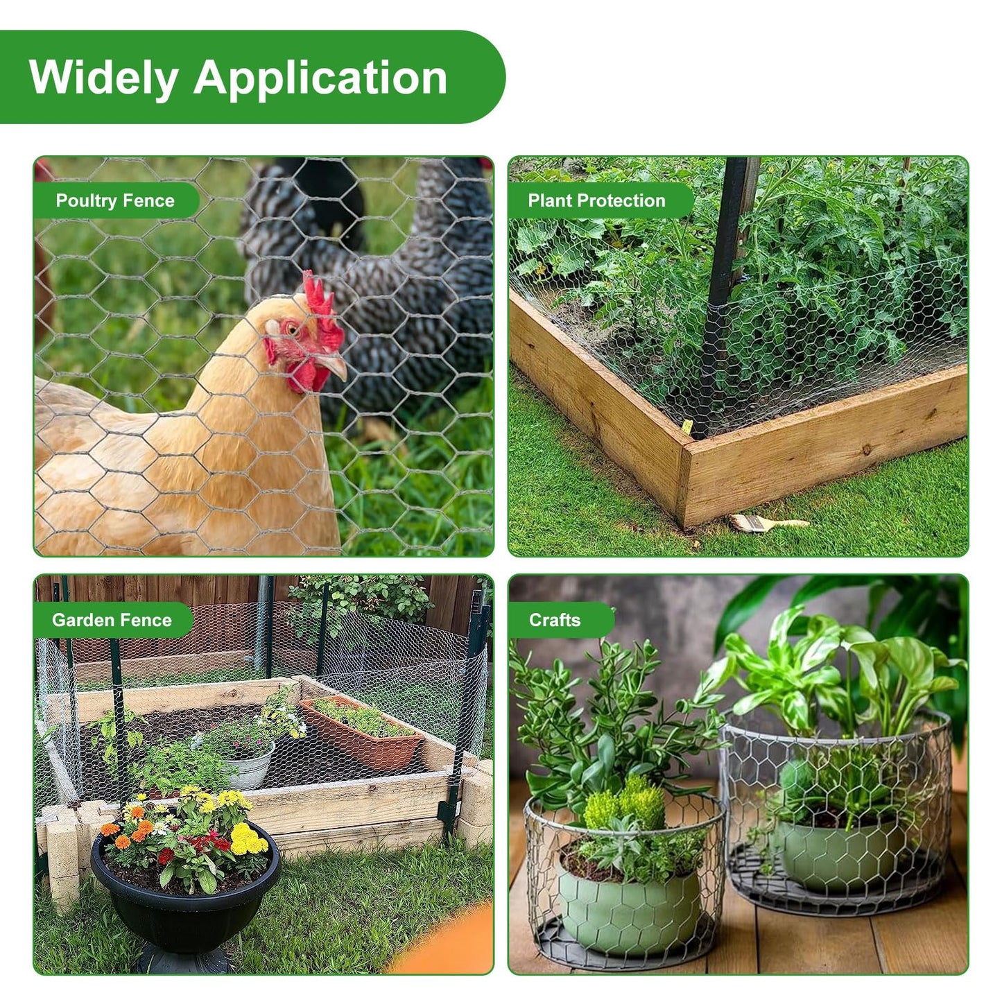 16inx40ft Chicken Wire with 100 Zip Ties, Galvanized Hexagonal Metal Mesh Wire Fencing to Protect Gardening Plants, Vegetables, Flowers, Fruits from Dogs, Rabbits Squirrels
