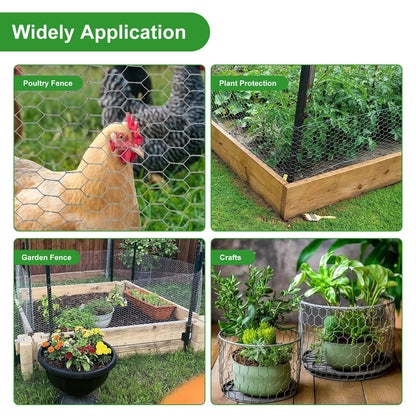 16inx40ft Chicken Wire with 100 Zip Ties, Galvanized Hexagonal Metal Mesh Wire Fencing to Protect Gardening Plants, Vegetables, Flowers, Fruits from Dogs, Rabbits Squirrels