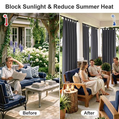 RYB HOME Patio Curtains Outdoor - Waterproof Exterior Blackout Shades Privacy Outdoor Indoor Deck for Porch Cabana Swimming Pool Hut Shower, 1 Panel, Wide 52 by Long 84 Inch, Grey